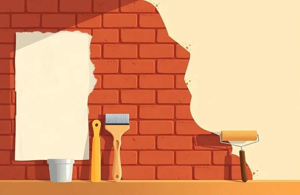 Outils de peinture disposés dans l'ordre des étapes du chantier